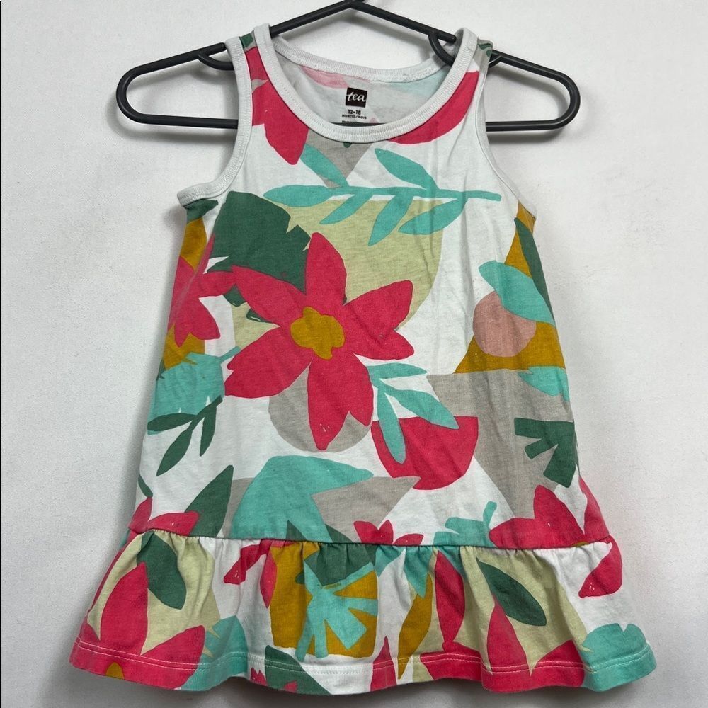 Tea pink and green floralβcotton knit sundress size 12-18 months EUC